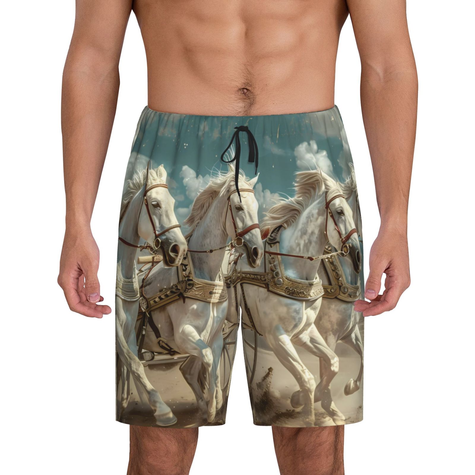 Kdxio Roman Chariot Horse Race Print Mens Sleep Shorts Bottoms Soft