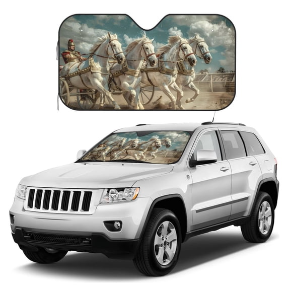 Kdxio Roman Chariot Horse Race Print Windshield Sun Shade, Foldable Sun Blocker for Car,Truck,SUV Automotive Interior Sun Protection,Reflective Shade for Front Windshield(Small)