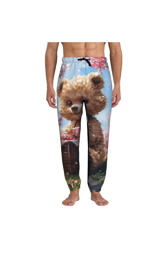 Romantic Floral Bear Pattern Joggers,Sweatpants for Men with Pockets-X-Large