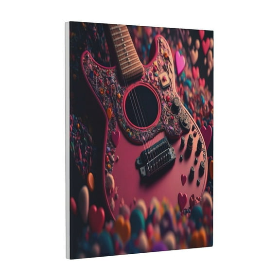 Kdxio Romantic Heart Guitar Pattern Canvas Wall Art 12x16 Inches - Waterproof HD Print Solid Wood Frame for Living Room & Bathroom,Vertical
