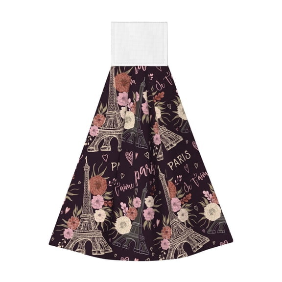 Kdxio Romantic Paris Hand Towel with Loop Hanging Towel Absorbent Tie Towels for Kitchen Tea Bar Bathroom Decor