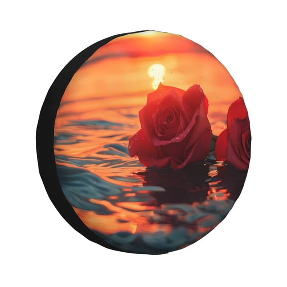 Kdxio Romantic Roses Sunset Ocean for Tire Cover Wheel Protectors Tyre Covers Weatherproof Wheel Covers Universal Fit for Trailer Rv SUV Truck Camper Travel Trailers 15 inch
