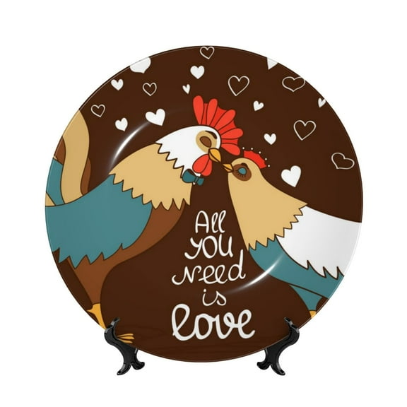 Kdxio Rooster And Chicken Bone China Decorative Plate Ceramic Decorative Plate for Home Office Wall Stand Decorative Plates for Home Bedroom-7in