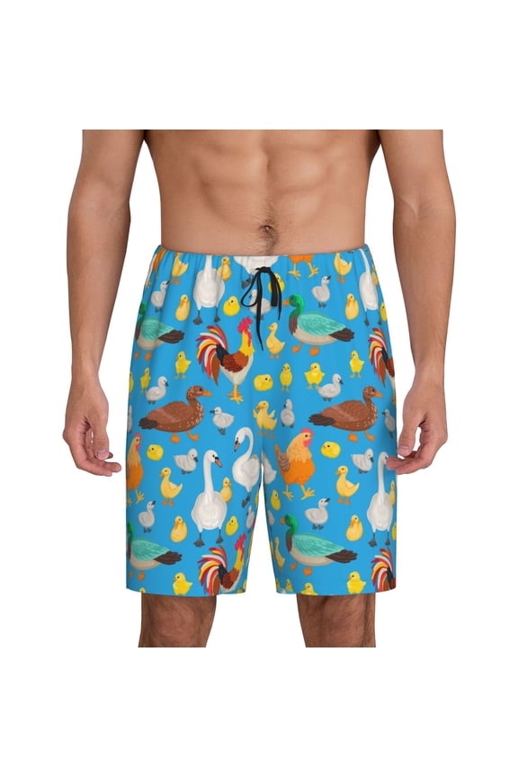 Rooster And Chickens Print Mens Sleep Shorts Bottoms Soft Comfy Pajama Wear Pants with Drawstring Pockets