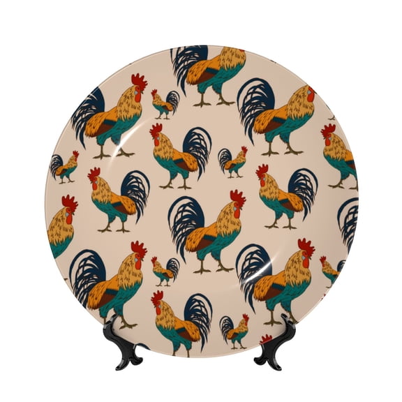 Kdxio Rooster Bone China Decorative Plate Ceramic Decorative Plate for Home Office Wall Stand Decorative Plates for Home Bedroom-10in