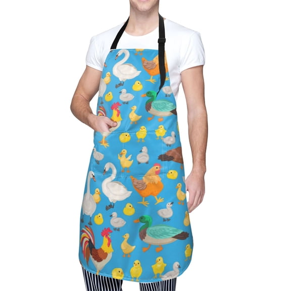 Kdxio Rooster And Chickens Apron with Pockets Adjustable Kitchen Aprons for Men Women Waterproof Aprons for Cooking,Drawing,Crafting, Baking Household Cleaning