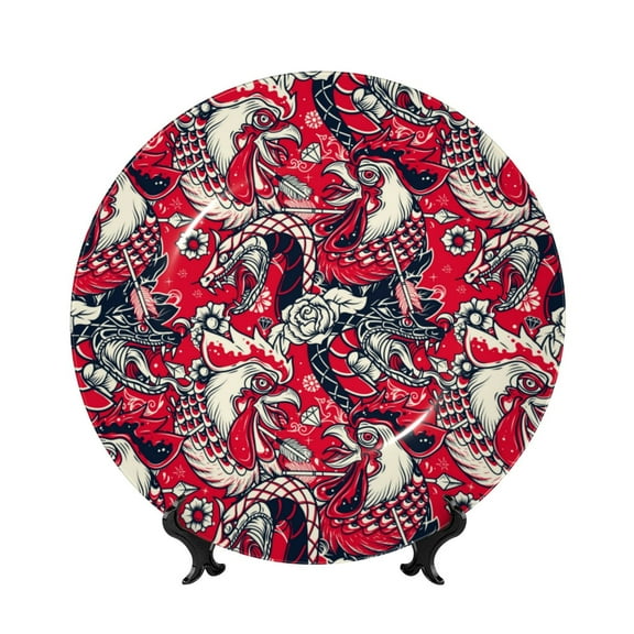 Kdxio Rooster Head Bone China Decorative Plate Ceramic Decorative Plate for Home Office Wall Stand Decorative Plates for Home Bedroom-10in