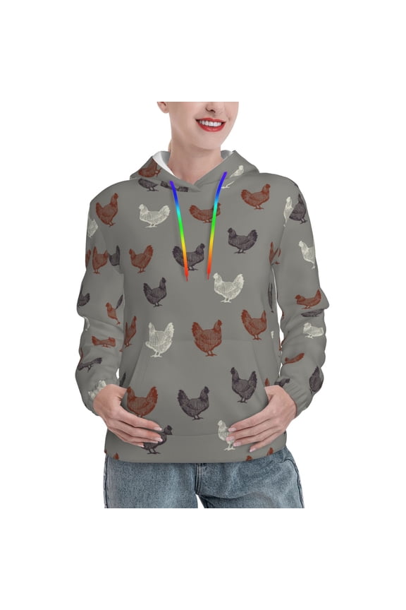 Rooster Print Womens Oversized Hoodies Sweatshirts Hooded Pullover Tops Sweaters Casual-Medium