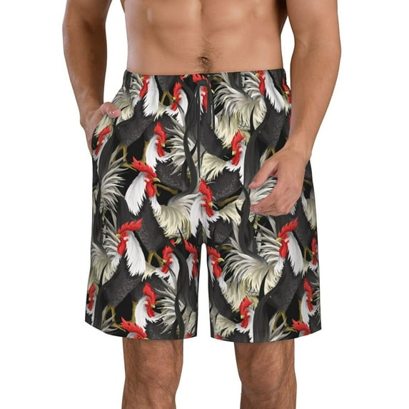 Kdxio Roosters 2 Pattern Mens Casual Shorts - Drawstring Summer Beach Sports Shorts for Men