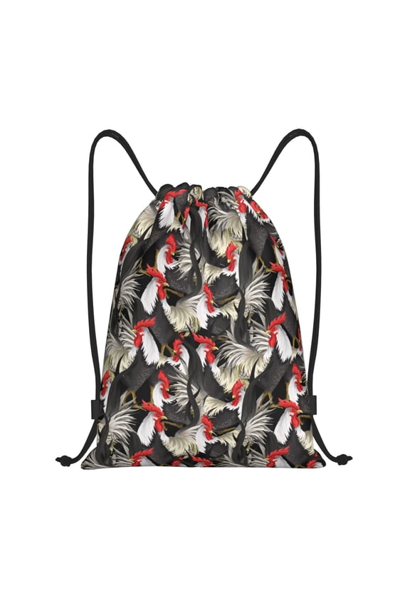 Roosters 2 Print Drawstring Backpack Bag,Waterproof Draw String Back Sack, Gym Drawstring Bags Swim Bag For Unisex