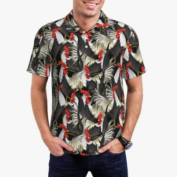 Kdxio Roosters 2 Print Men's Short Sleeve Polo Shirt,Midweight Men's Shirt-XX-Large