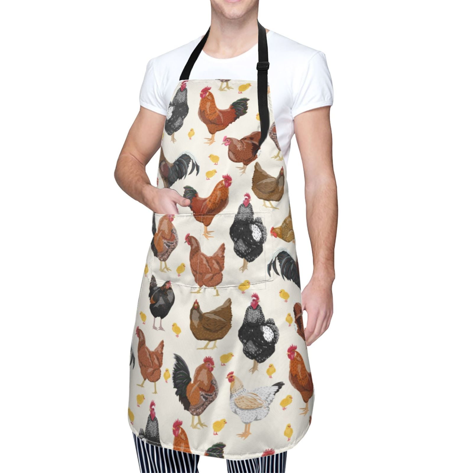 Kdxio Roosters and Chickens Apron with Pockets Adjustable Kitchen Aprons for Men Women Waterproof Aprons for Cooking,Drawing,Crafting, Baking Household Cleaning
