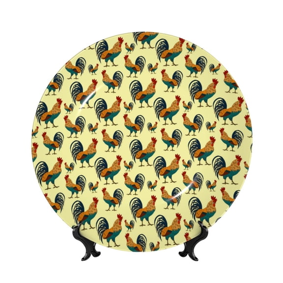 Kdxio Roosters In Farm Bone China Decorative Plate Ceramic Decorative Plate for Home Office Wall Stand Decorative Plates for Home Bedroom-10in