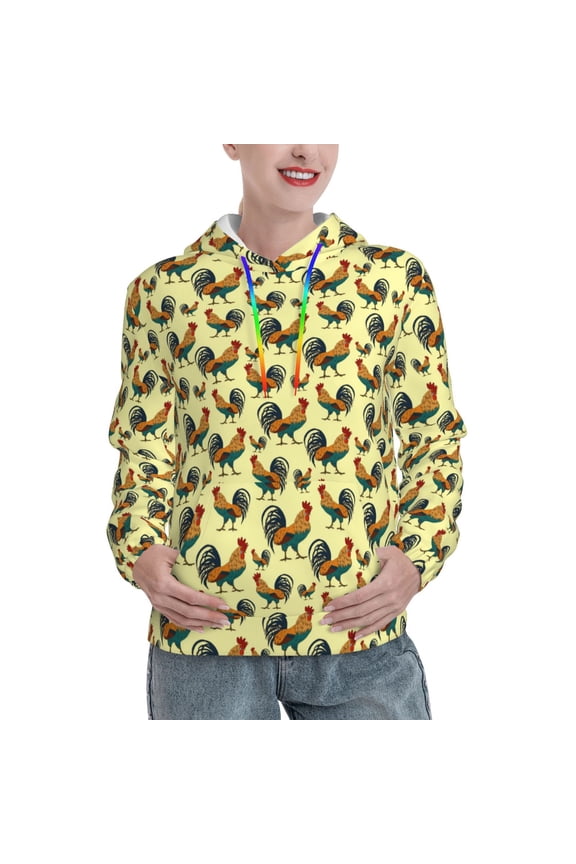 Roosters In Farm Print Womens Oversized Hoodies Sweatshirts Hooded Pullover Tops Sweaters Casual-Small