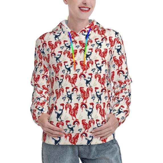 Kdxio Roosters Print Womens Oversized Hoodies Sweatshirts Hooded Pullover Tops Sweaters Casual-Small