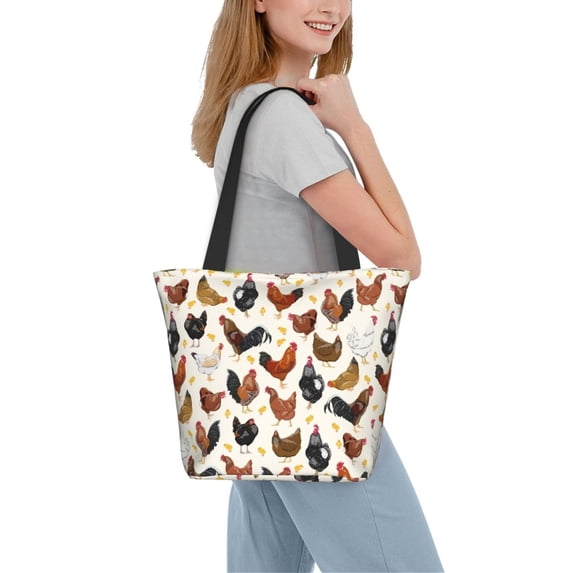 Kdxio Roosters and Chickens Women Reusable Grocery Bags Foldable Ripstop,Reusable Shopping Bags for Shopping,Gym,Gift