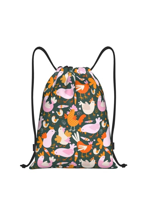 Roosters and Chicks Print Drawstring Backpack Bag,Waterproof Draw String Back Sack, Gym Drawstring Bags Swim Bag For Unisex