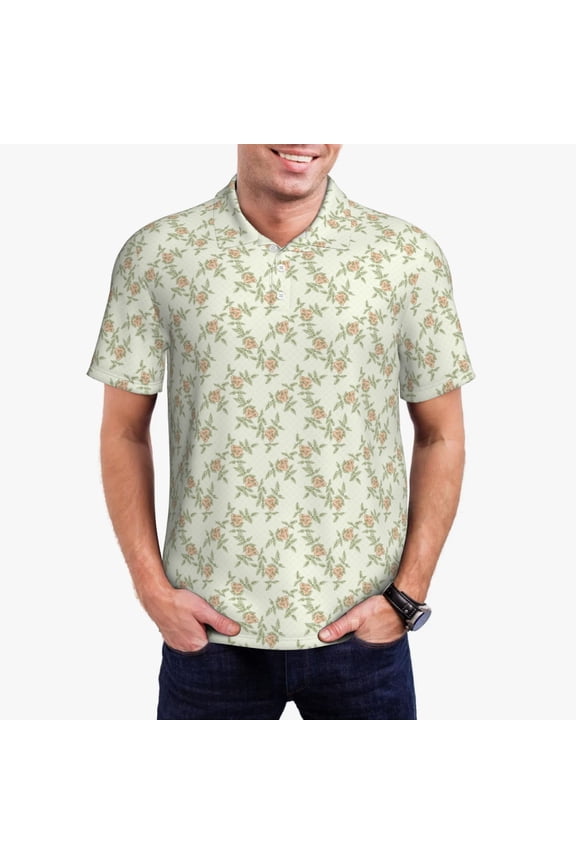 Rose (2) Print Men's Short Sleeve Polo Shirt,Midweight Men's Shirt