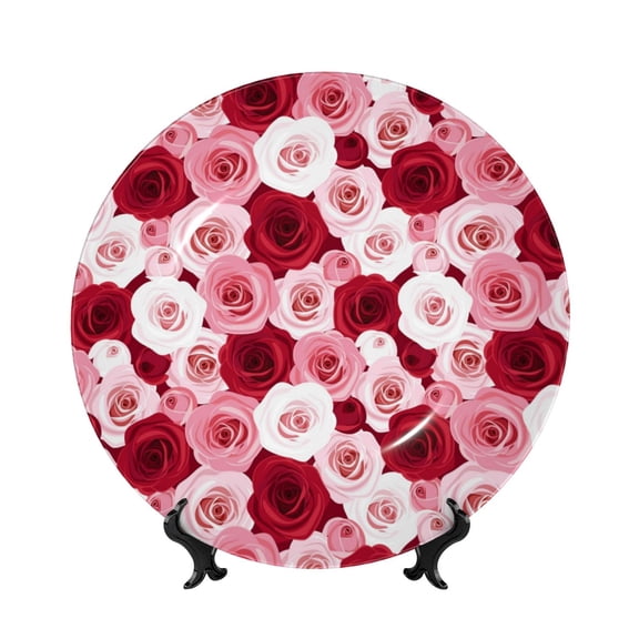 Kdxio Rose Bone China Decorative Plate Ceramic Decorative Plate for Home Office Wall Stand Decorative Plates for Home Bedroom-10in