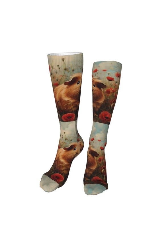 Rose Cute Guinea Pig Funny Silky Novelty Funky Long Knee High Socks Soft 3D Print Cosplay Crazy Stockings for Men Women