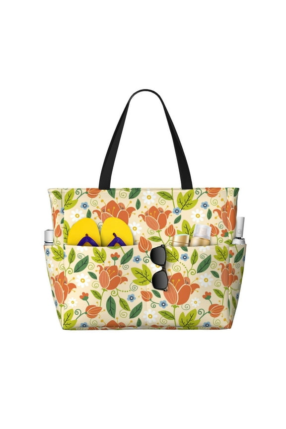 Rose Daisy for Beach Bag for Women Large Beach Tote Bag Waterproof Sandproof Swim Bag with Zipper Pockets Beach Vacation Travel