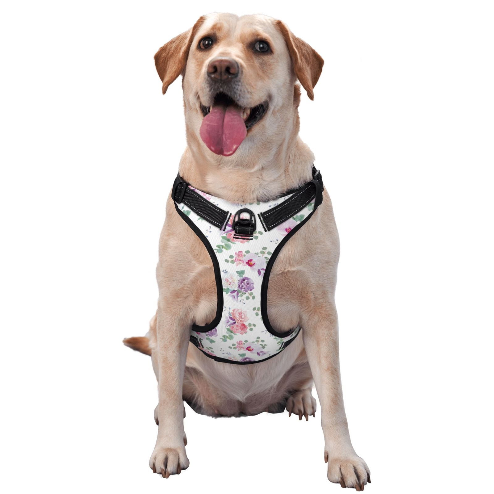 Kdxio Rose Flower B Print No Pull Dog Harness Adjustable Reflective Oxford Easy Control Medium Large Dog Harness for Training and Everyday-Large