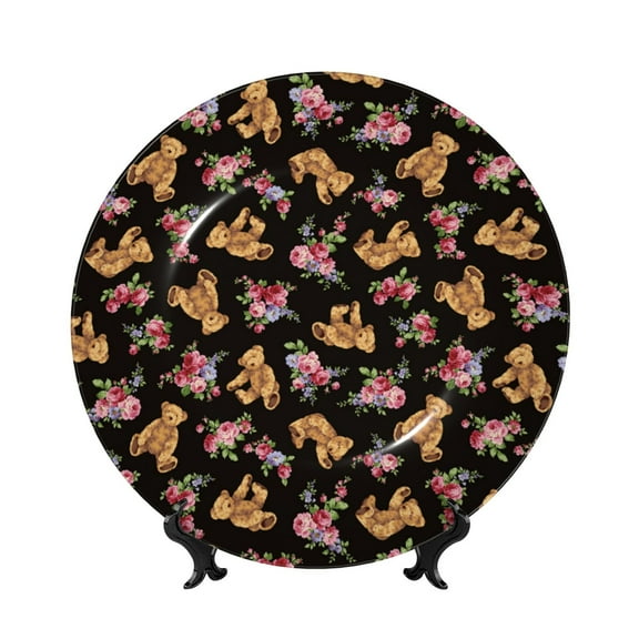 Kdxio Rose Flower Bear Bone China Decorative Plate Ceramic Decorative Plate for Home Office Wall Stand Decorative Plates for Home Bedroom-10in