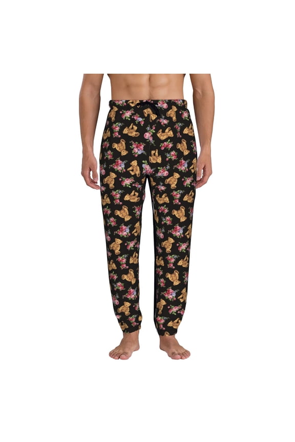 Rose Flower Bear Pattern Joggers,Sweatpants for Men with Pockets-Small