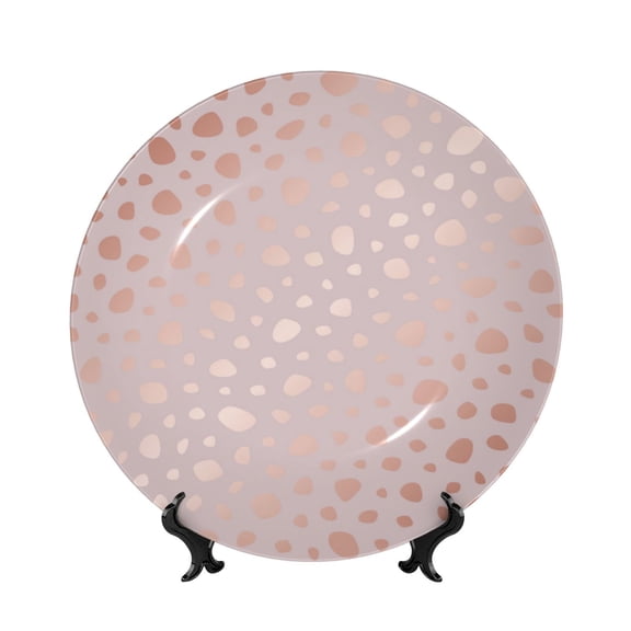 Kdxio Rose Gold Abstract Spots 1 Bone China Decorative Plate Ceramic Decorative Plate for Home Office Wall Stand Decorative Plates for Home Bedroom-7in