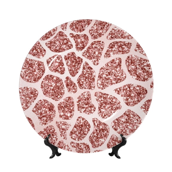 Kdxio Rose Gold Abstract Spots Bone China Decorative Plate Ceramic Decorative Plate for Home Office Wall Stand Decorative Plates for Home Bedroom-8in
