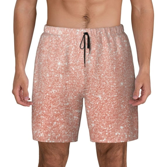 Kdxio Rose Gold Glitter Print Men'S Swim Trunks With Compression Liner 7 Inch Inseam Quick Dry Swim Shorts