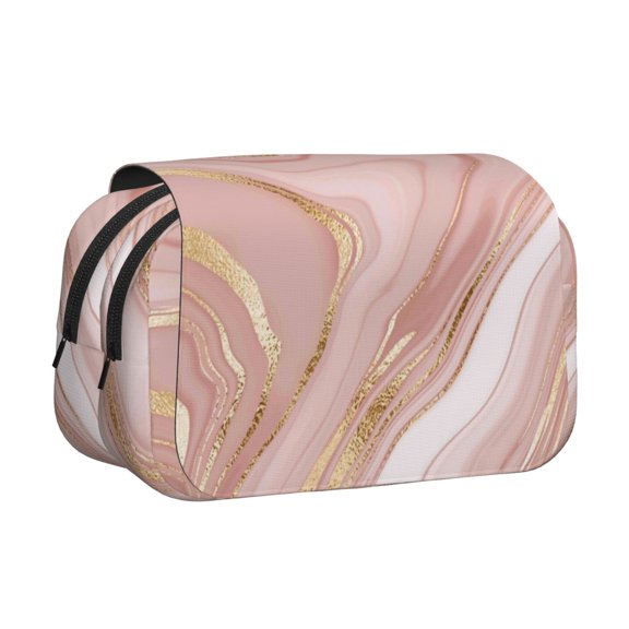 Kdxio Rose Gold Glitter Splatter for Double Compartment Pen Case Oxford Organizer with Zipper Pockets for Students Artists