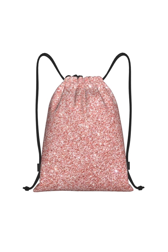 Rose Gold Pink Glitter Print Drawstring Backpack Bag,Waterproof Draw String Back Sack, Gym Drawstring Bags Swim Bag For Unisex