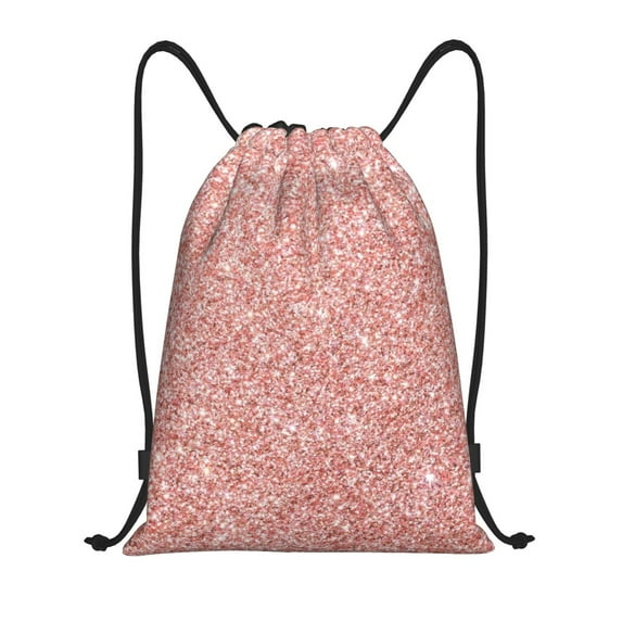 Kdxio Rose Gold Pink Glitter Print Drawstring Backpack Bag,Waterproof Draw String Back Sack, Gym Drawstring Bags Swim Bag For Unisex