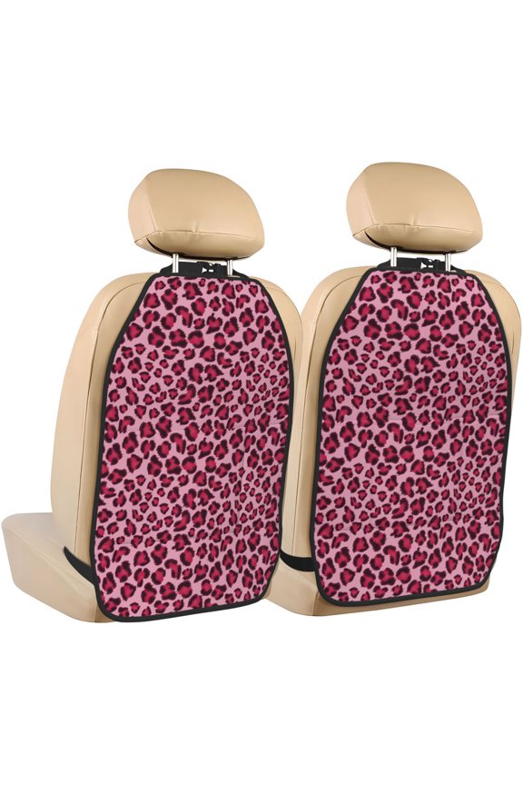Rose Leopard Print Print 2 Pack Car Kick Mat Seat Cover Back Protector Mat with Pockets for Organizer Backseat Protector and Storage Anti Kick Pad for Vehicles