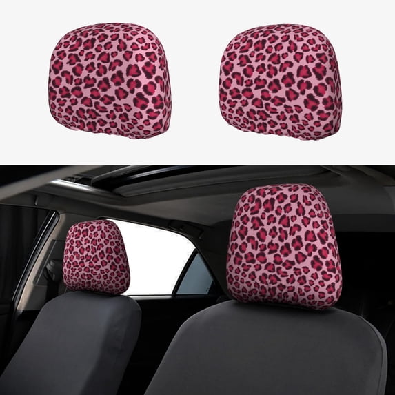 Kdxio Rose Leopard Print Pattern Print 2 Piece Car Head Rest Covers Set Auto Front/Rear Seats Headrest Cover Universal Fit Most Cars,Sedan, SUV