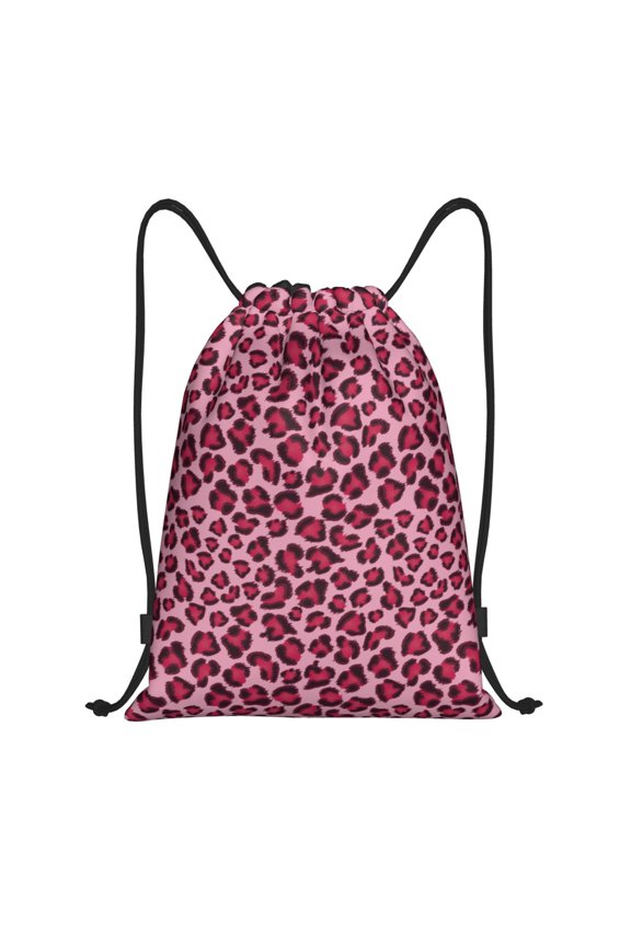 Rose Leopard Print Print Drawstring Backpack Bag,Waterproof Draw String Back Sack, Gym Drawstring Bags Swim Bag For Unisex