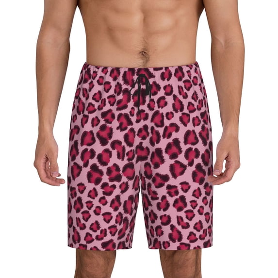 Kdxio Rose Leopard Print Print Mens Sleep Shorts Bottoms Soft Comfy Pajama Wear Pants with Drawstring Pockets