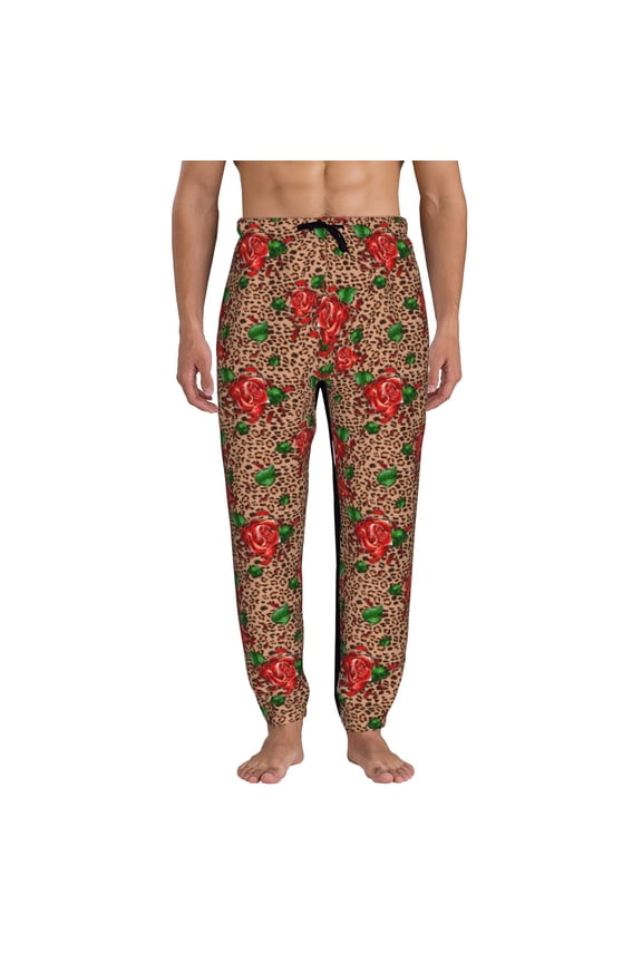 Rose Mix Leopard 1 Pattern Joggers,Sweatpants for Men with Pockets-Large