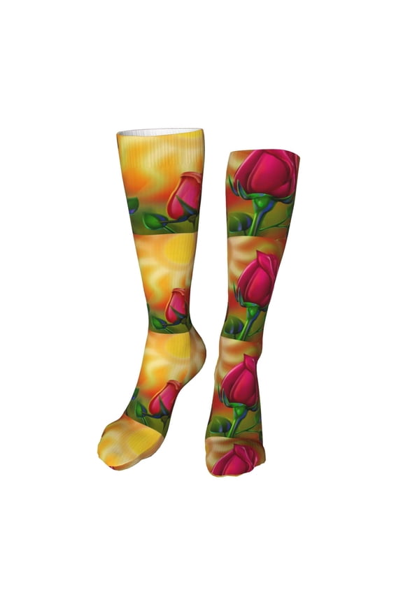Rose Psychedelic Funny Silky Novelty Funky Long Knee High Socks Soft 3D Print Cosplay Crazy Stockings for Men Women