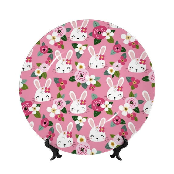 Kdxio Rose Rabbit Bone China Decorative Plate Ceramic Decorative Plate for Home Office Wall Stand Decorative Plates for Home Bedroom-6in