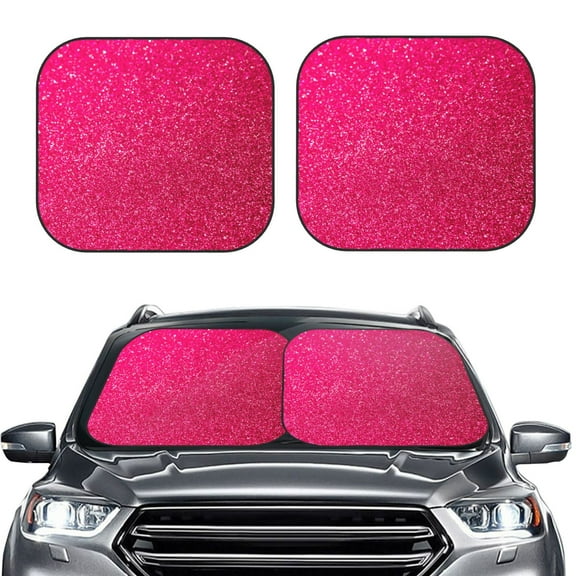 Kdxio Rose Red Glitter Print 2-Piece Sun Shade Front Windshield - Foldable Car Front Window Sunshades for Most Sedans SUV Truck