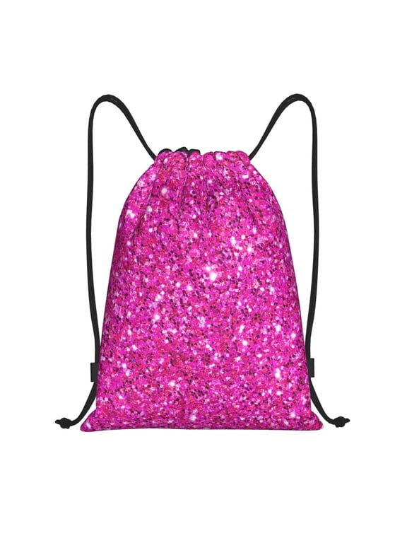Rose Red Glitter Print Drawstring Backpack Bag,Waterproof Draw String Back Sack, Gym Drawstring Bags Swim Bag For Unisex