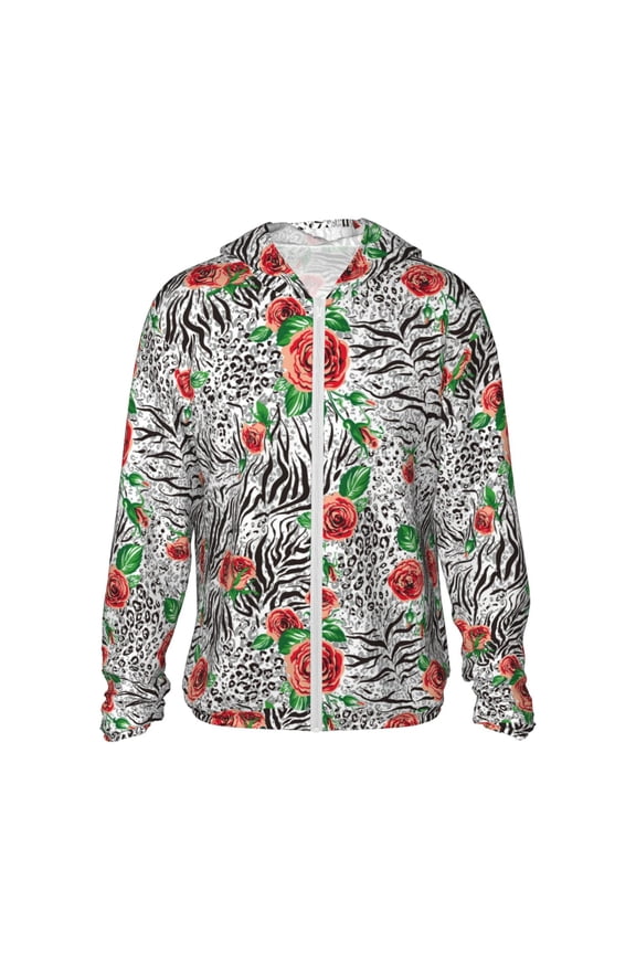 Roses Mixed Zebra 1 Print Women Men Sun Protection UPF 50+ Jackets Zip Up Long Sleeve Hoodie Hiking Lightweight with Pockets