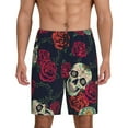 thumbnail image 1 of Kdxio Roses Skulls Print Mens Sleep Shorts Bottoms Soft Comfy Pajama Wear Pants with Drawstring Pockets, 1 of 7