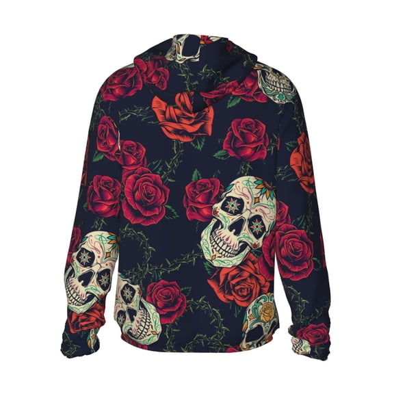 Kdxio Roses Skulls Print Women Men Sun Protection UPF 50 Jackets Zip Up Long Sleeve Hoodie Hiking Lightweight with Pockets