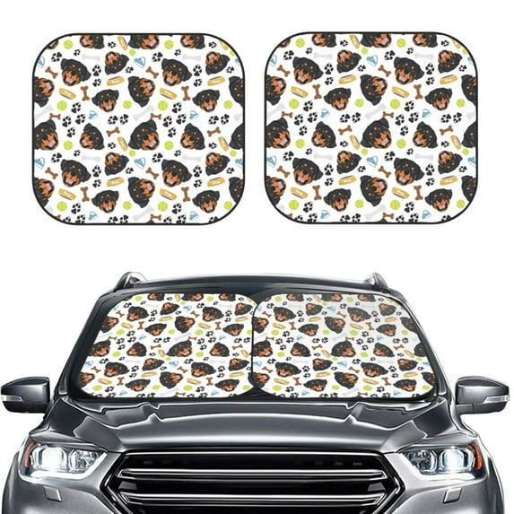 Kdxio Rottweiler Print 2-Piece Sun Shade Front Windshield - Foldable Car Front Window Sunshades for Most Sedans SUV Truck