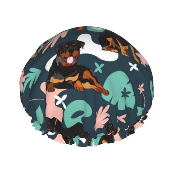 Kdxio Rottweiler Print Shower Cap for Women,Elastic and Reusable,Double Waterproof Layers Bathing Hat