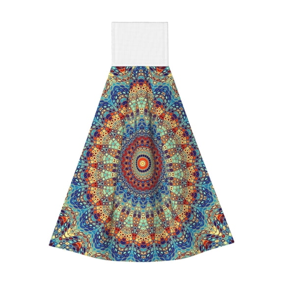 Kdxio Round Mandala Hand Towel with Loop Hanging Towel Absorbent Tie Towels for Kitchen Tea Bar Bathroom Decor
