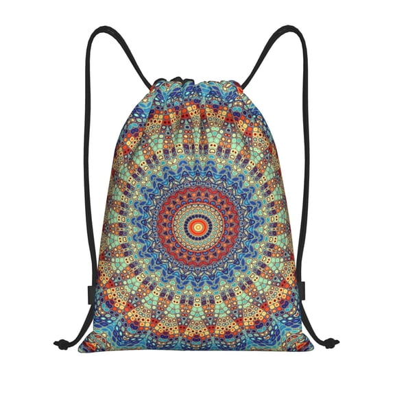 Kdxio Round Mandala Print Drawstring Backpack Bag,Waterproof Draw String Back Sack, Gym Drawstring Bags Swim Bag For Unisex